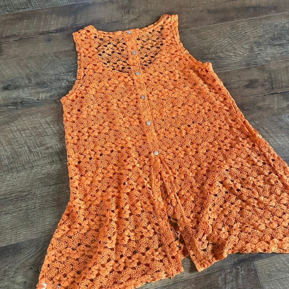 Women's Fever Orange Crochet Knit Tank Top M - Picture 9 of 10